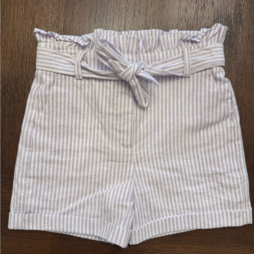 GB girls Light Lavender and White Paperbag Waist Striped Shorts - Size 5